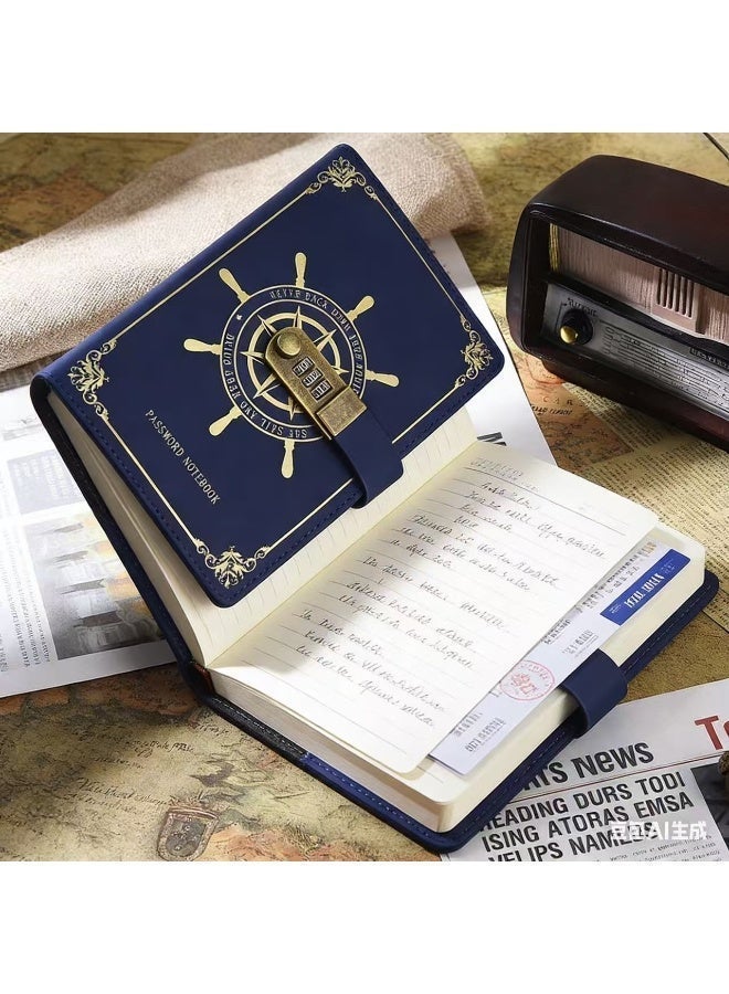 مفكرة جلدية عتيقة A5 بقفل برقم سري مكون من 3 أرقام، مفكرة فاخرة للكتابة والإهداء، أدوات مكتبية إبداعية (أزرق) | عرض لفترة محدودة - Image 2